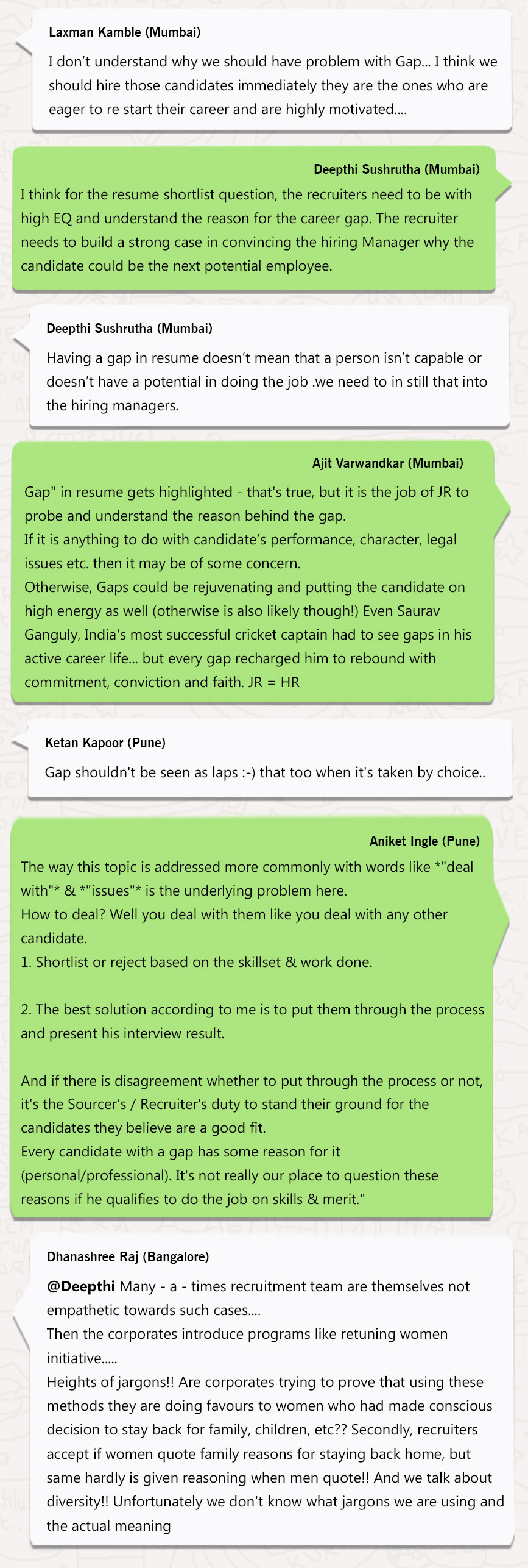 WhatsApp Group Chat â€“ How should Recruiters deal with candidates having an employment gap