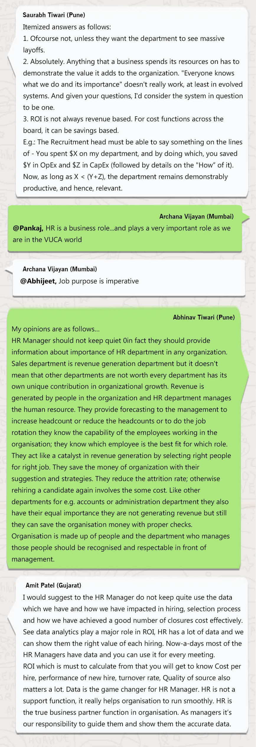 WhatsApp Group Chat â€“Human Resources Management Challenges: Non â€“ Revenue Generating Department 